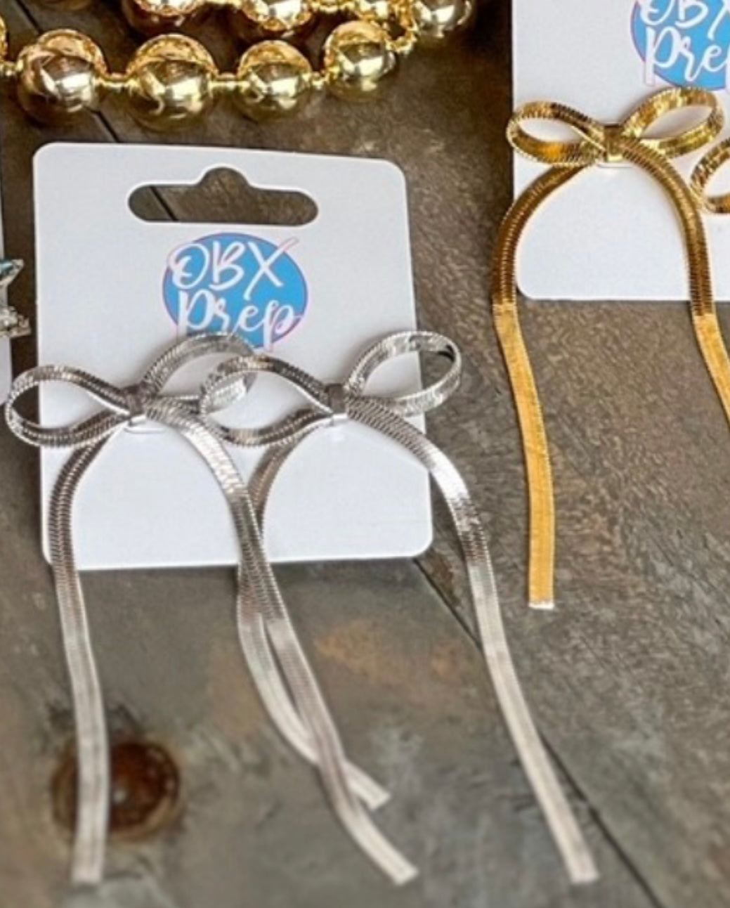 Bow and Ribbon Dangle Stainless Steel Earrings *Silver