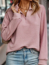 Load image into Gallery viewer, Pink Blossom Ribbed Quarter Zip Top
