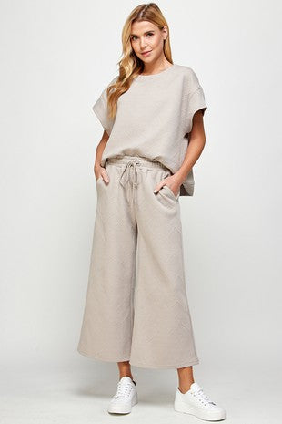 Cream Textured Pant Set