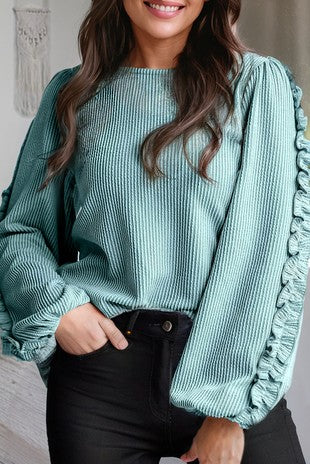 Mint Ruffle Sleeve Top