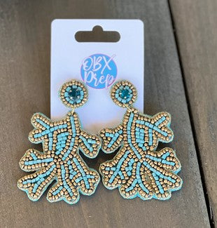 Beach Coral Blue Seed Bead Earrings