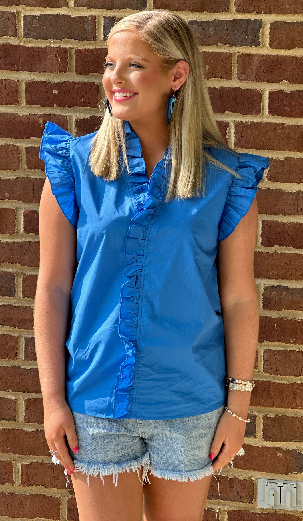 Ocean Girl Blue Ruffle Top