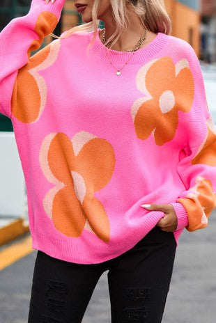 Flower Pattern Pink Sweater