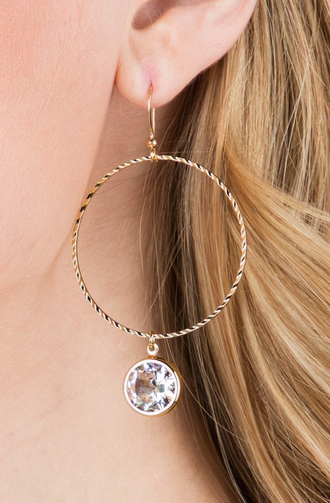 Hoop Earrings with Crystal Charm