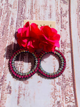 Load image into Gallery viewer, Crystal Hoop Earrings with Flower Detail
