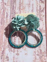 Load image into Gallery viewer, Crystal Hoop Earrings with Flower Detail
