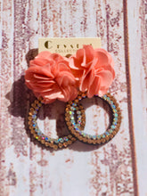 Load image into Gallery viewer, Crystal Hoop Earrings with Flower Detail
