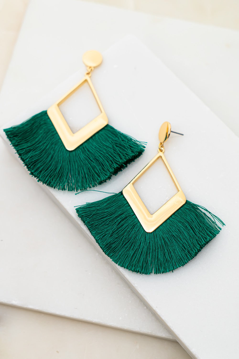 Diamond Metal with Fan Shape Tassel Earrings