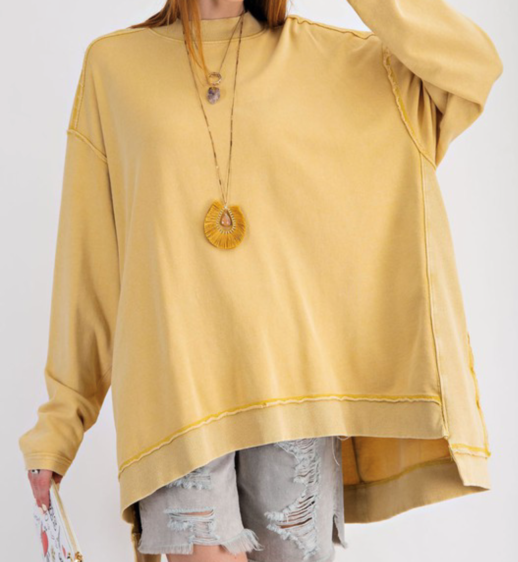 Long Sleeve Terry Knit Hi-Low Loose Fit top