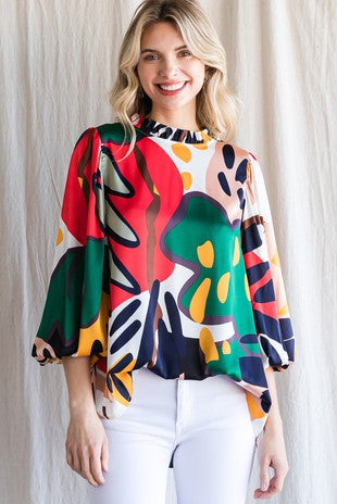 Floral Print Bubble Sleeve Top