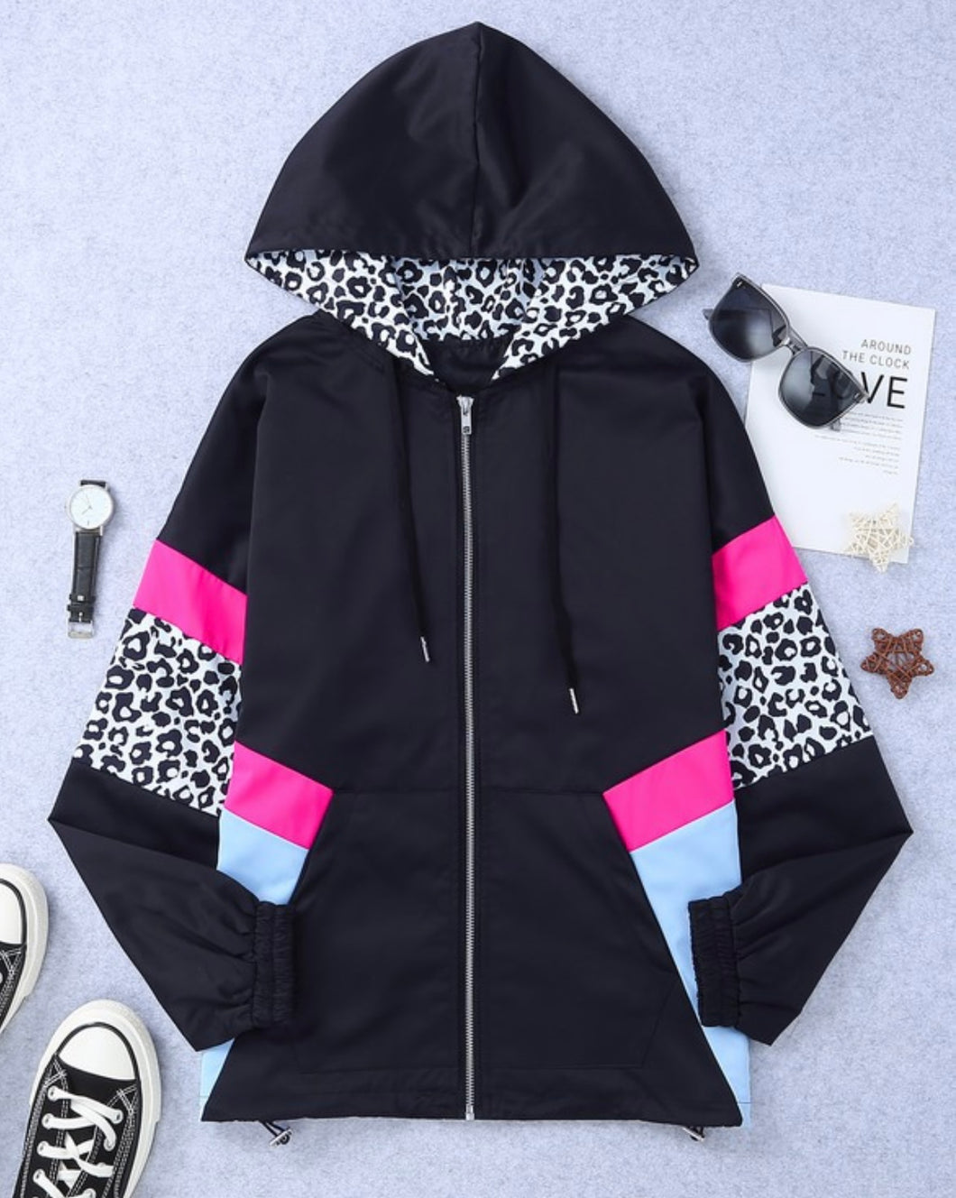 Leopard Colorblock Hooded Jacket