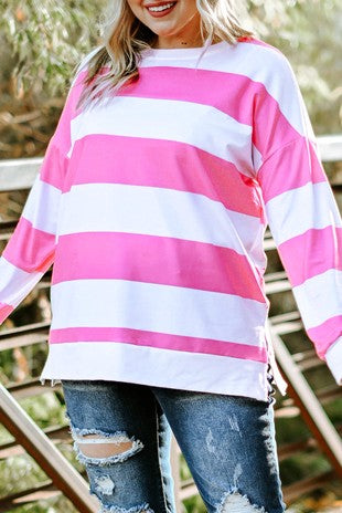 Plus Pink and White Striped Top