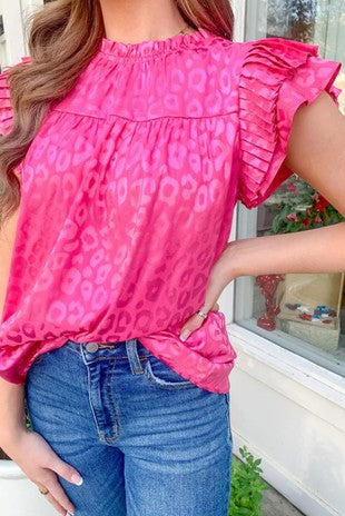 Silk Animal Print Flutter Sleeve Top