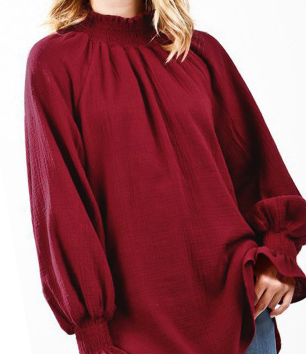 Smocked Oversized Loose Fit Blouse