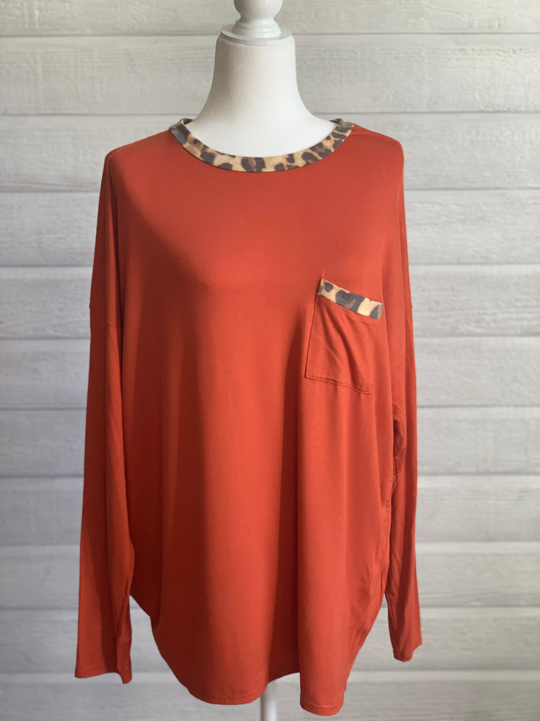 Plus Orange Tee with Leopard Trim
